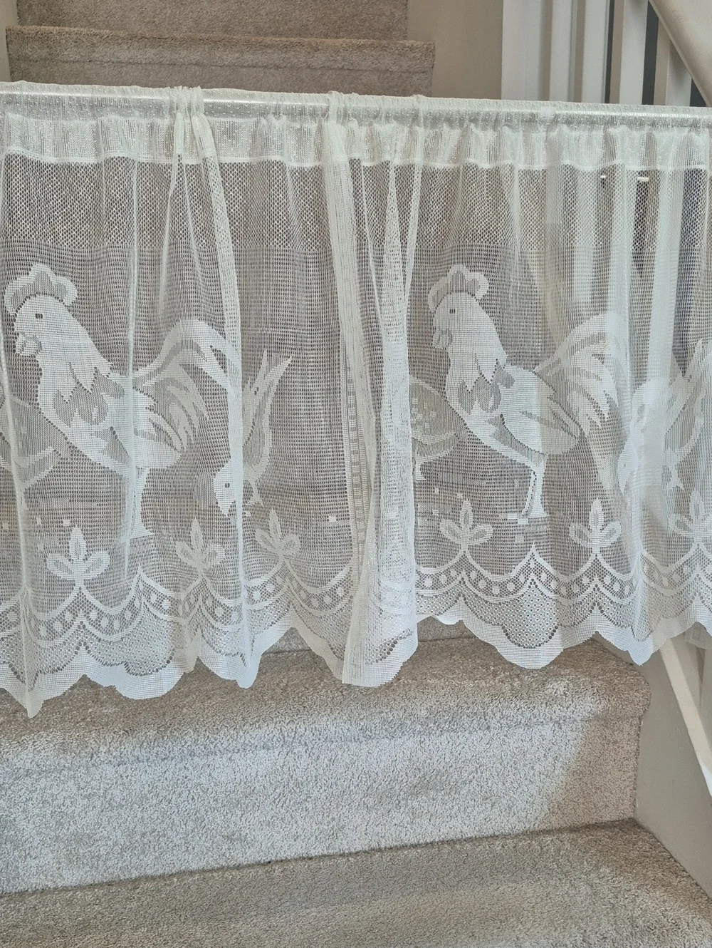 White Lace Rooster & Hen Curtain Panel Pair
